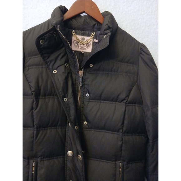 Juicy Couture Brown Down Puffer Jacket Gold Snaps Size Large Y2K Winter - Picture 5 of 9